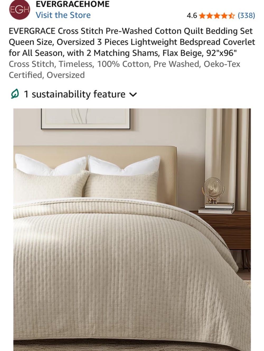 Amazon Flax Beige Quilted Cotton Bedspread Set